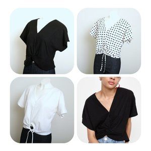 Zara 2 O Ring Drawstring Waist + 1 Knotted Hem Blouse Bundle